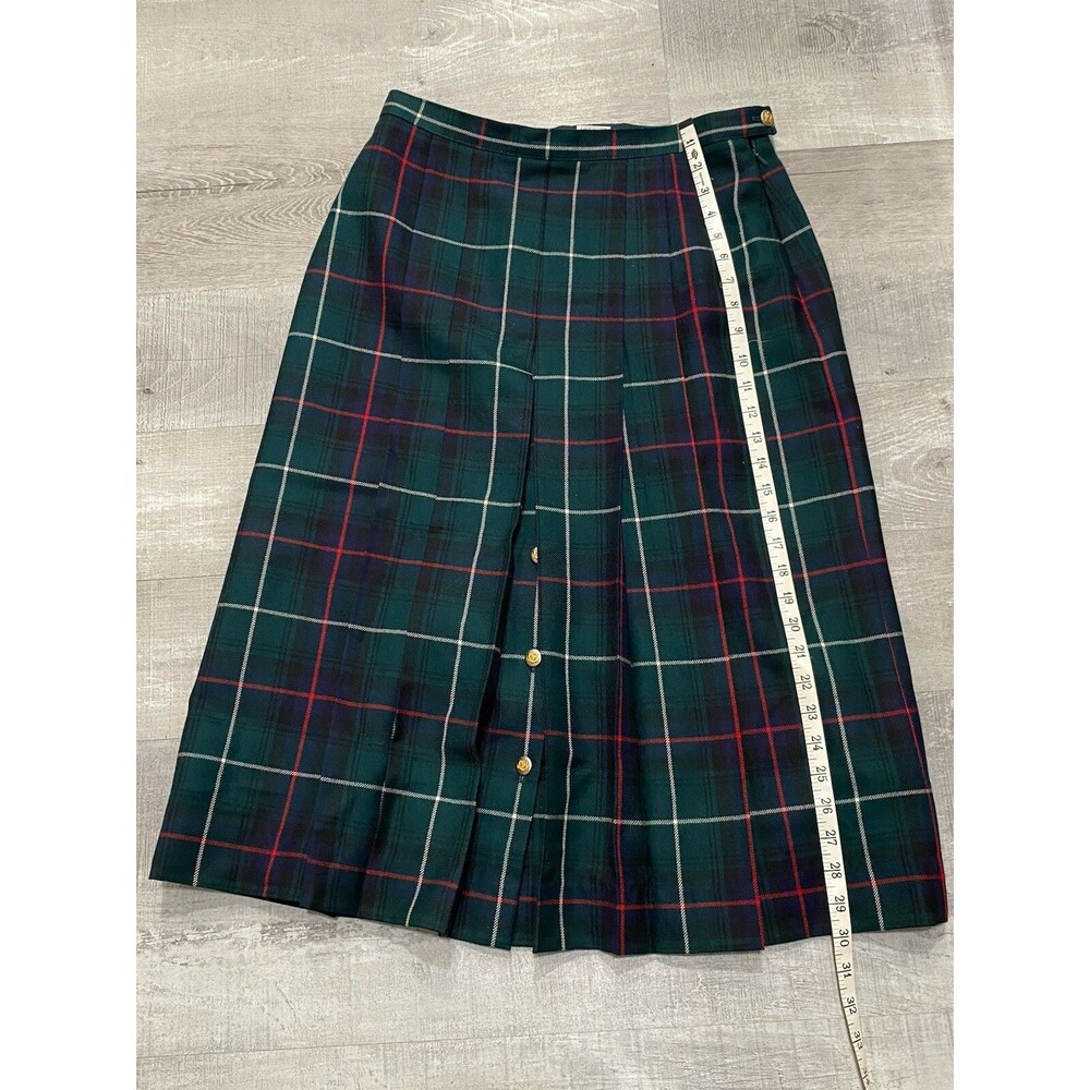 Dorene Ireland Vtg lined wool Green Tartan Plaid Long Kilt Skirt Gold Holiday 14 - Picture 8 of 9